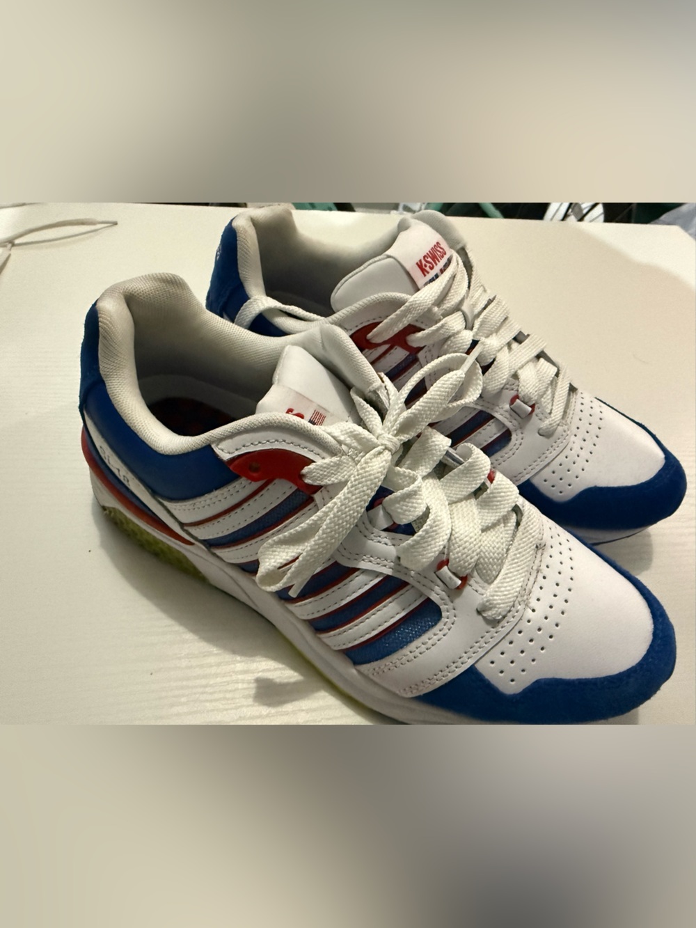 K-Swiss White, Blue & Red Retro Athletic Sneakers